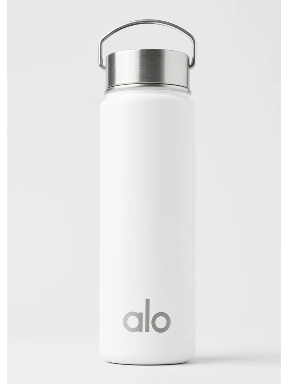 ALO Yoga White Stainless Steel Water Bottle with Silver Lid